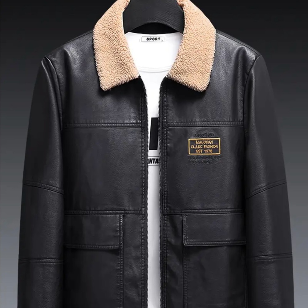 Black Bomber Jacket with Tan Collar